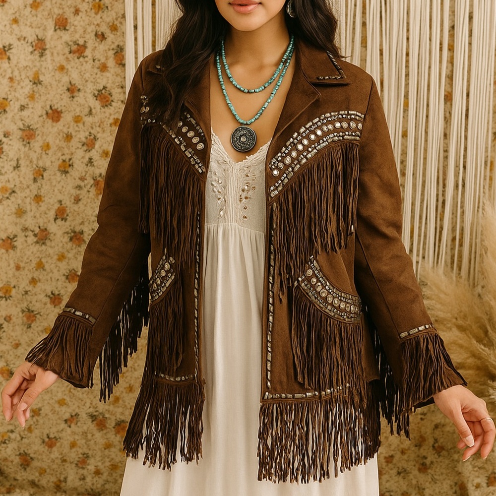Double D Ranch Leather Fringe Embellished Jacket Suede Yoakum Texas Western rare